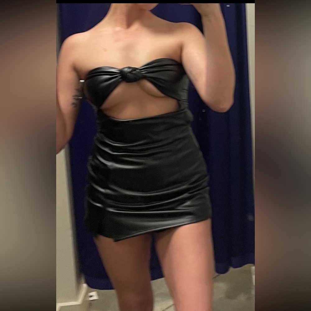 Faux Leather Black Cutout Mini Dress/Romper